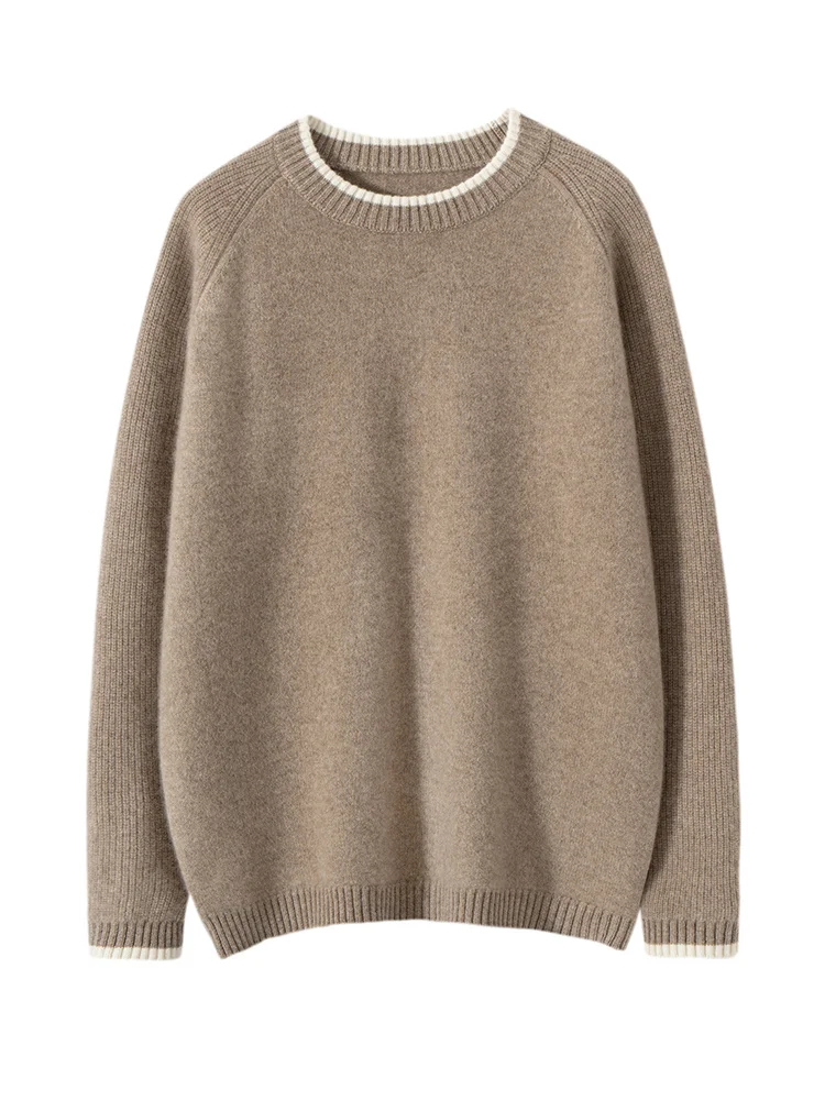 

100% Cashmere O-Neck Soft Warm Long Sleeves Simple Autumn Winter Casual Loose Men's Pullover Knitted Sweater Clothing Tops