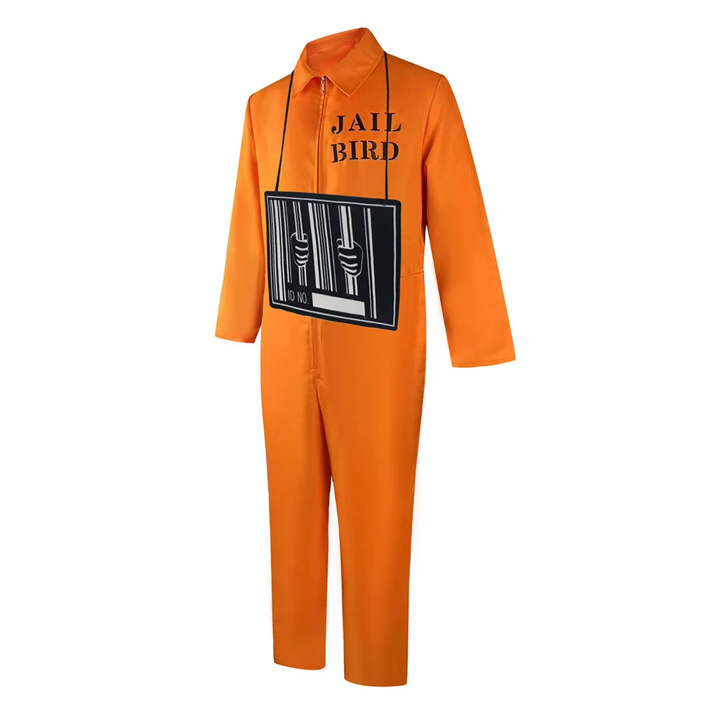 أزياء الهالوين التأثيرية للبالغين، بدلة قفز برتقالية للرجال، بدلة سجين، بدلة سجين، ملابس أداء محجلة
