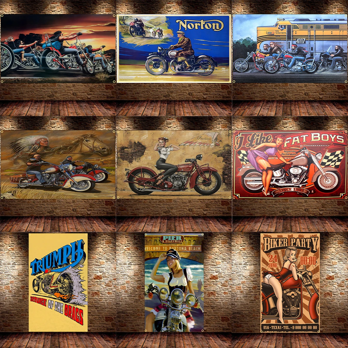 90X150CM Vintage Motorcycle Flag Poster Signage Tin Painting Art  Home Garage Bar Club Modern Wall Art Decorative