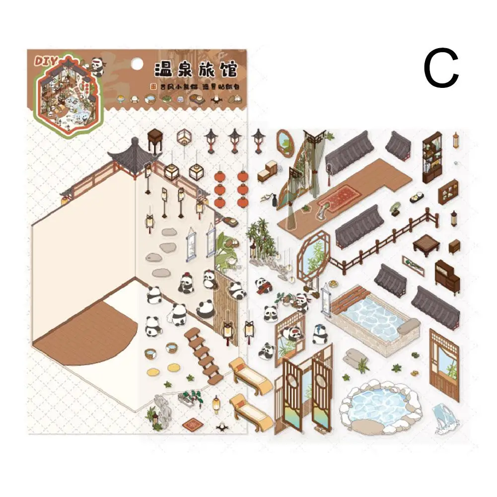 Kawaii 3D ภูมิทัศน์สติกเกอร์การ์ตูนฉากขนาดเล็กภาพซ้อนสามมิติสติกเกอร์ของขวัญคริสต์มาสสําหรับ Childr O6W6