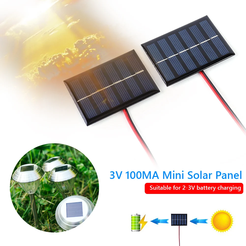 1/2 Pcs Solar Charging Panel 100MA 1W 3V Solar Panel Charger DIY Polysilicon Solar Epoxy Cell Charger for 2-3V Battery Charging