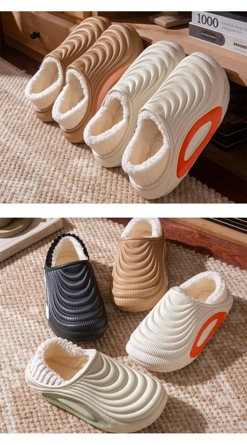 Dicke Sohle Wasserdichte Geschlossene Warme Hausschuhe für Herren Winter Fleece-gefütterte Rutschfeste Indoor-Schuhe für Damen Übergrößen Weiche Plüsch-Slipper – Detail 2