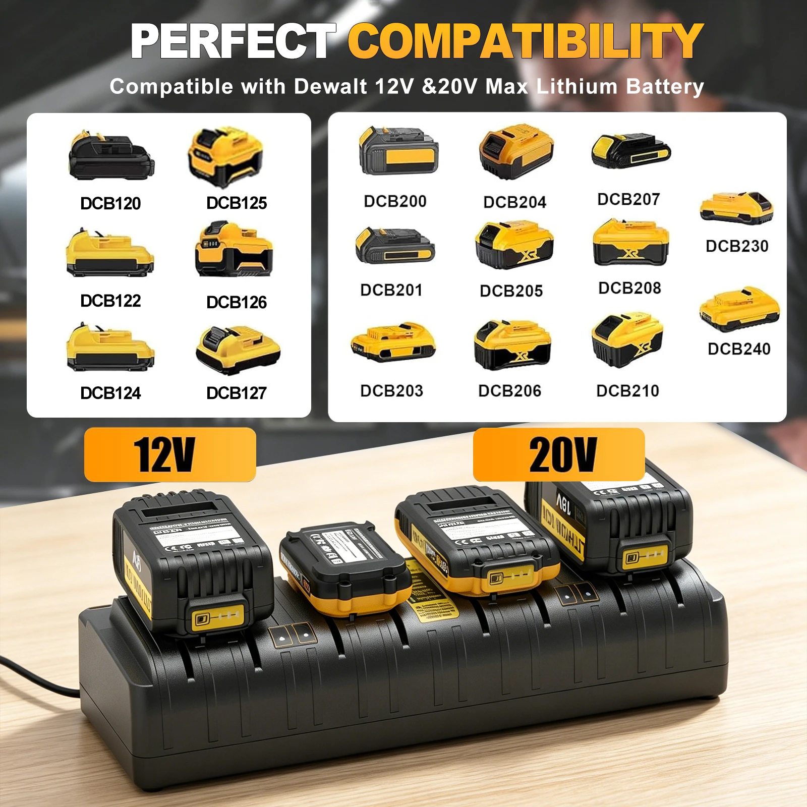 DCB104 For Dewalt 12V 20V Battery Charger 3A Dual 4 Port Charger For Dewalt 20V Lithium Battery DCB120 DCB112 DCB206 DCB208