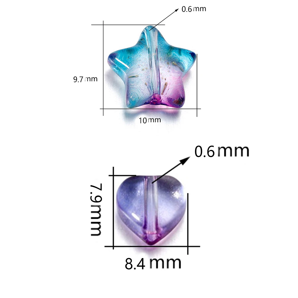 20/50pcs 8-10mm AB Color Heart Star Beads Czech Glass Loose Spacer Beads for Jewelry Making Hairpin Handmade Diy Accessories