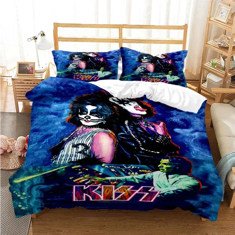 Kiss Rock Band Bedding Set Boys Girls Twin Queen Size Duvet Cover Pillowcase Bed Kids Adult Fashion Home Textileextile