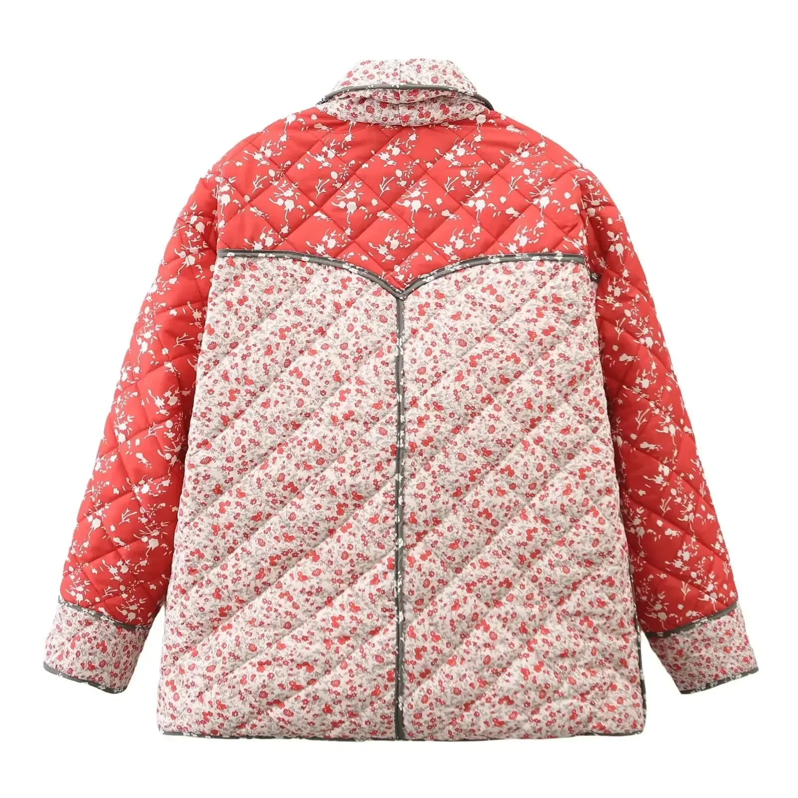 Flower Printed Winter Warm Women Cotton-Padded Clothes Female Single Button Business Work Wear Jacket Casual Hot Girl Coat