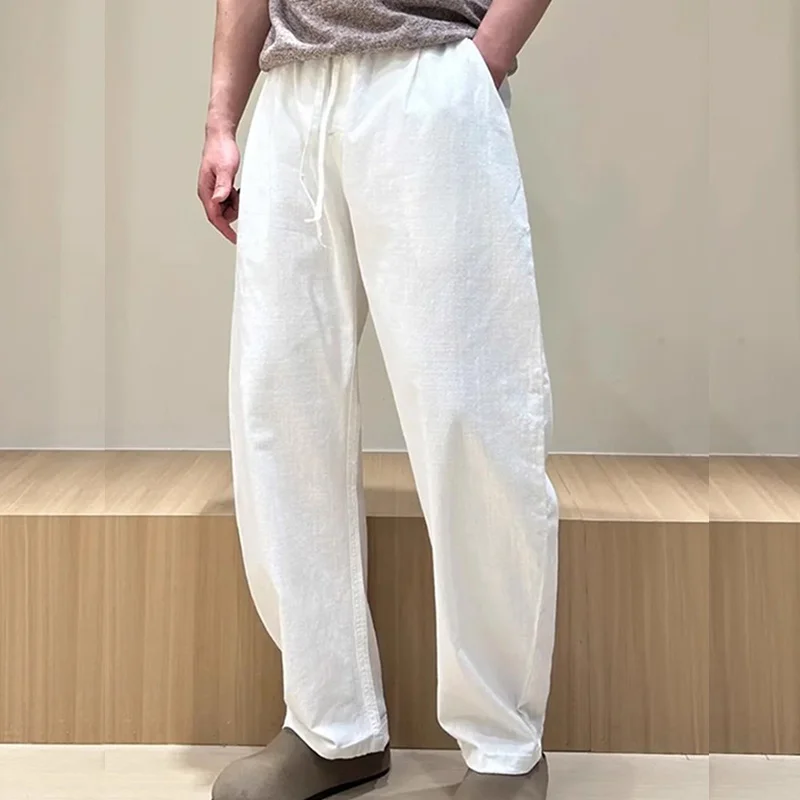 Men's Summer Thin Linen Pants in Off-White, Cool Cotton-Linen Scimitar Pants, Casual Slim Straight-Leg Pants