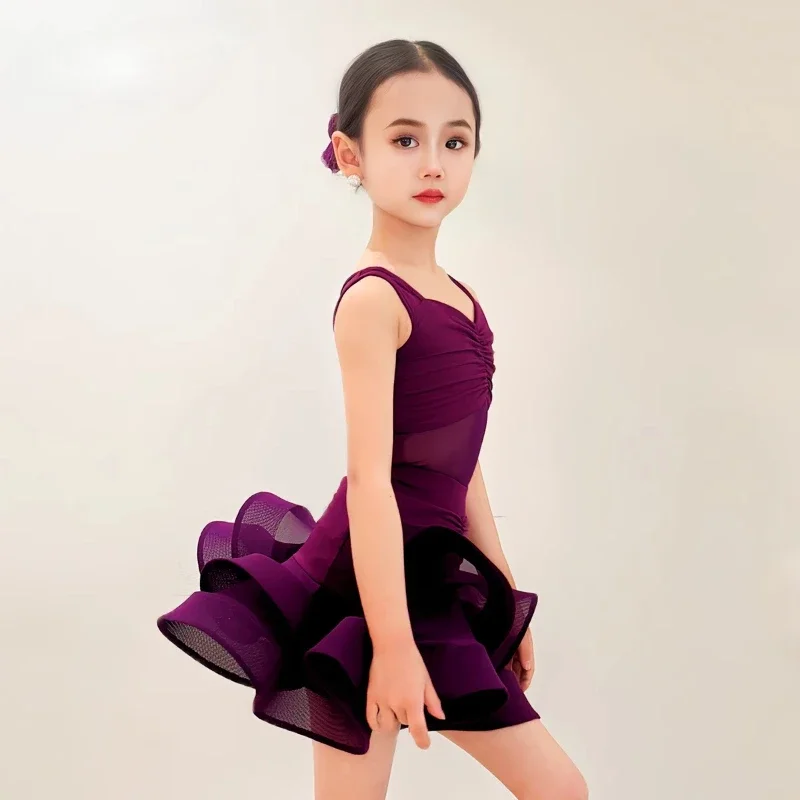 

2025Children's Latin dance costume 2025 new girls' autumn and winter practice training suit set with a high-end feel dance dress
