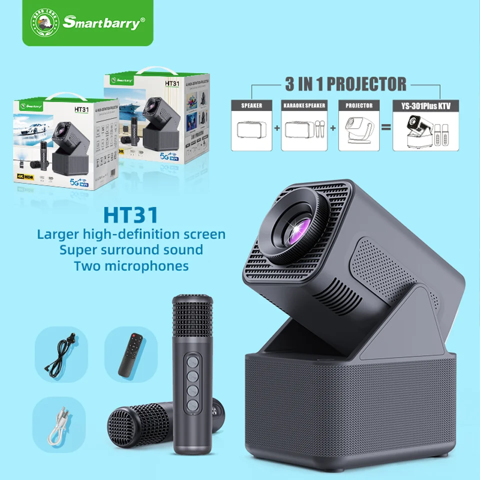 KaiAqua HT31 4K جهاز عرض محمول أصلي 1080P تركيز تلقائي كيستون تصحيح تلفزيون فيديو مسرح منزلي شعاع صغير جهاز عرض خارجي