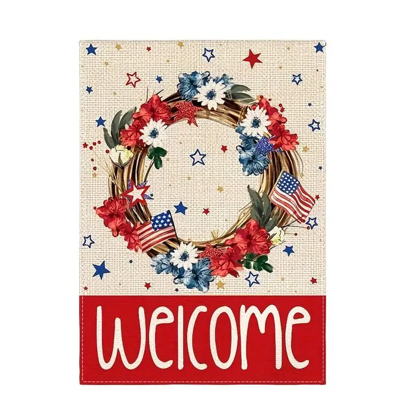 4th Of July Garden Flag Patriotic 12x18 Inch Double Memorial Day Floral Welcome Flag For American Independence Day home decor