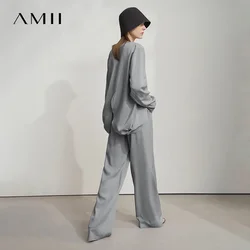 Amii Minimalist Women Chiffon Shirt Loose Trousers 2025 Autumn Lyocell Solid Split Bottom Rear Commuter Cardigan Blouse 12541065