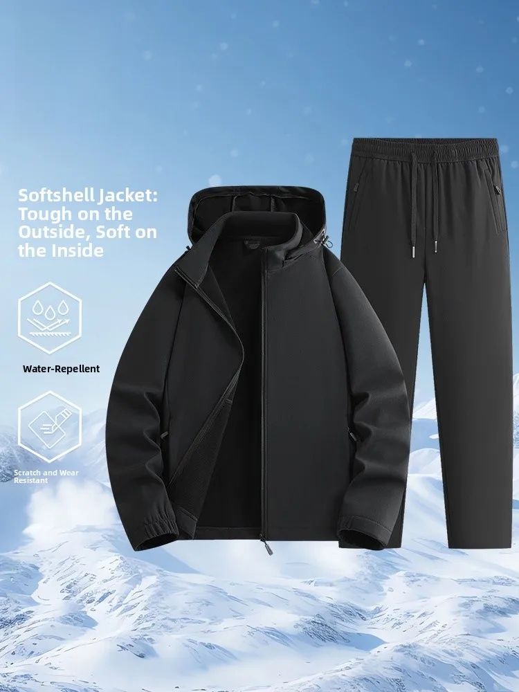 

Rn Fce Lined Outdoor Sports Suit Thi Casual Men's Winter Clothes Windproof Waterproof Sweatirt And Pants Set