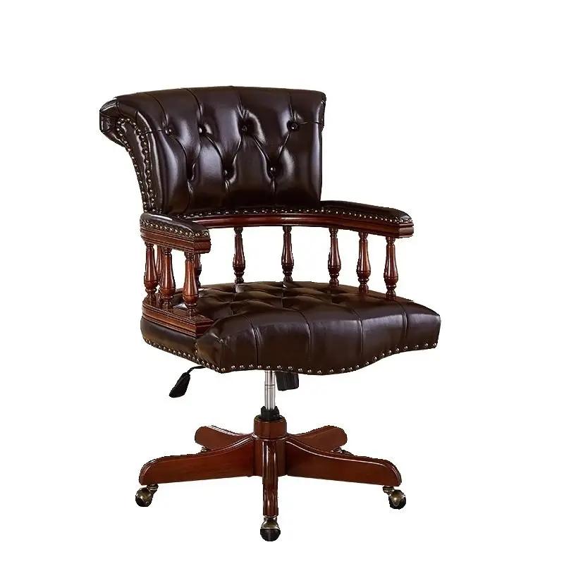 

American solid wood computer chair, leather swivel c hair, home office chai r, book ch air, boss ch air, captain's chai