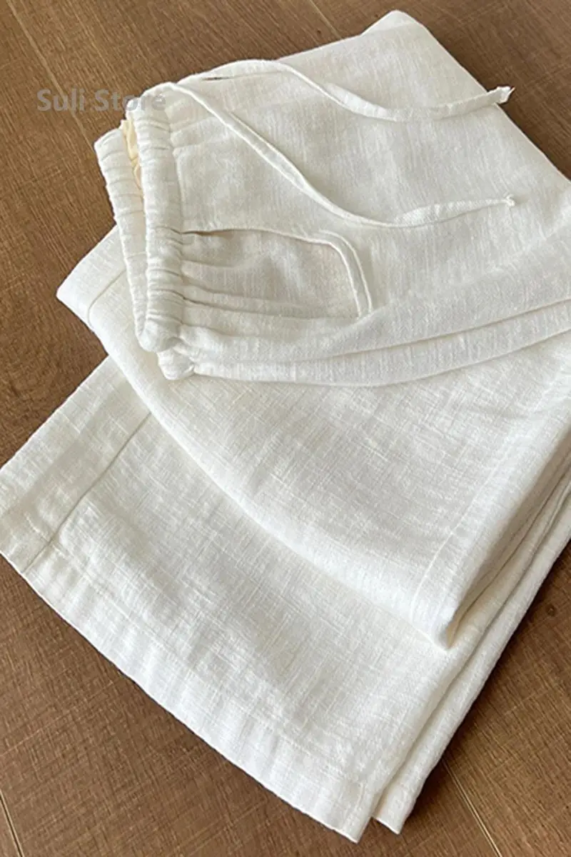 White Linen Wide-leg Pants Women's Summer 2025 New Cotton and Linen Casual Breathable Ice Silk Sunscreen Pants