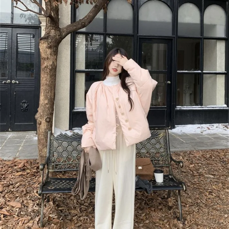Women's Clothing Sweet Korean Short Cotton Jacket Outerwear Autumn Winter New Chic Design Loose Single-breasted Puff Jacket