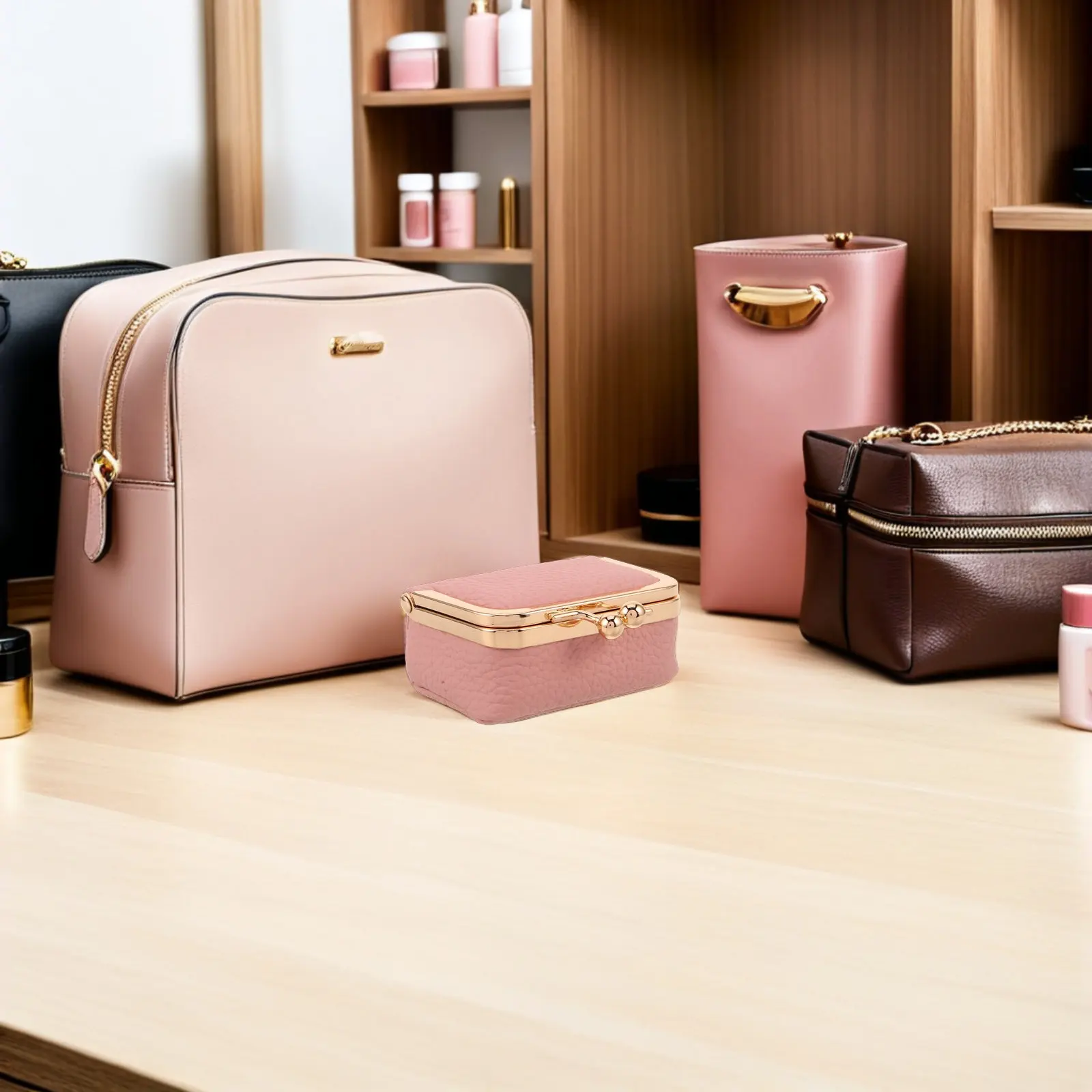 

Милая миниатюрная дорожная шкатулка для украшений, компактный портативный футляр для серег, колец, ожерелий, маленькая шкатулка для мелочей для женщин, розовая