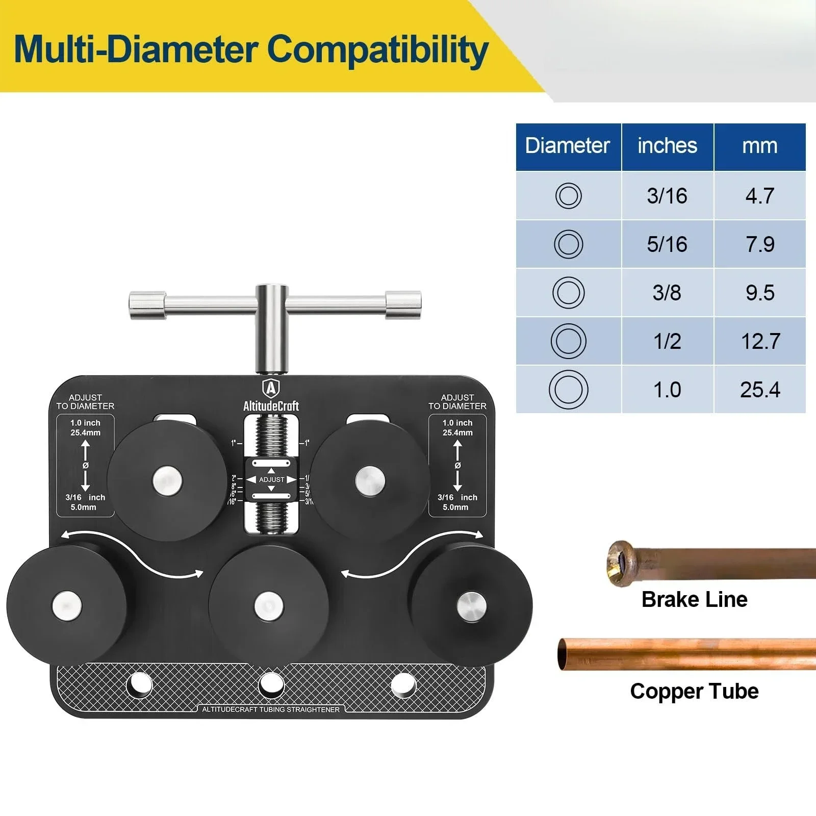 Pipe straightener, brake line straightener for 3/16 inch - 1.0 inch diameter