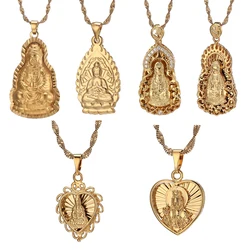 Buddhist Guanyin Pendant Necklace Golden Chinese Style Ornament Buddha Amulet Hinduism