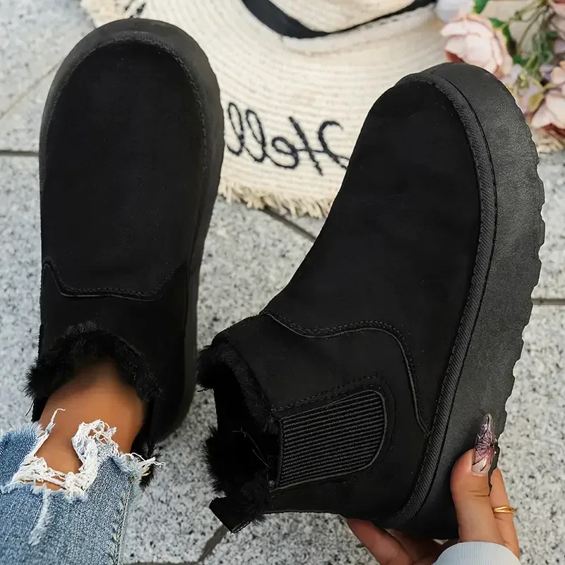 Women Short Plush Warm Snow Boots Winter Trend Luxury Designer Shoes Casual Fur Chelsea Ankle Boots Flats Platform Ladies Shoes