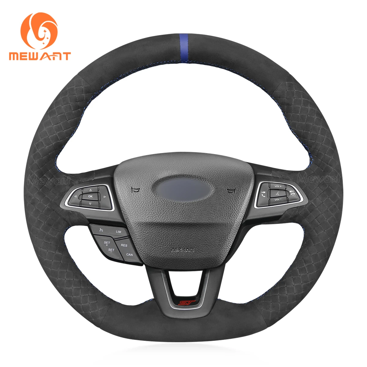 

MEWANT Dark Gray Real Alcantara Steering Wheel Cover Wrap for Ford Focus RS ST ST-Line Kuga Ecosport 2015 2016 2017 2018-2020