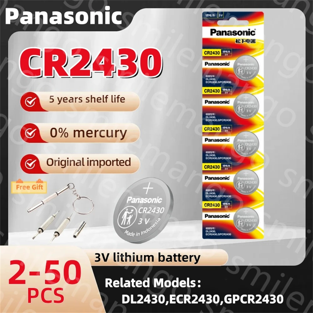 Panasonic CR2430 3V Lithium Battery CR 2430 DL2430 BR2430 280mAh Button Batteries for Key Fob Watch Alarm Clock Remote Control