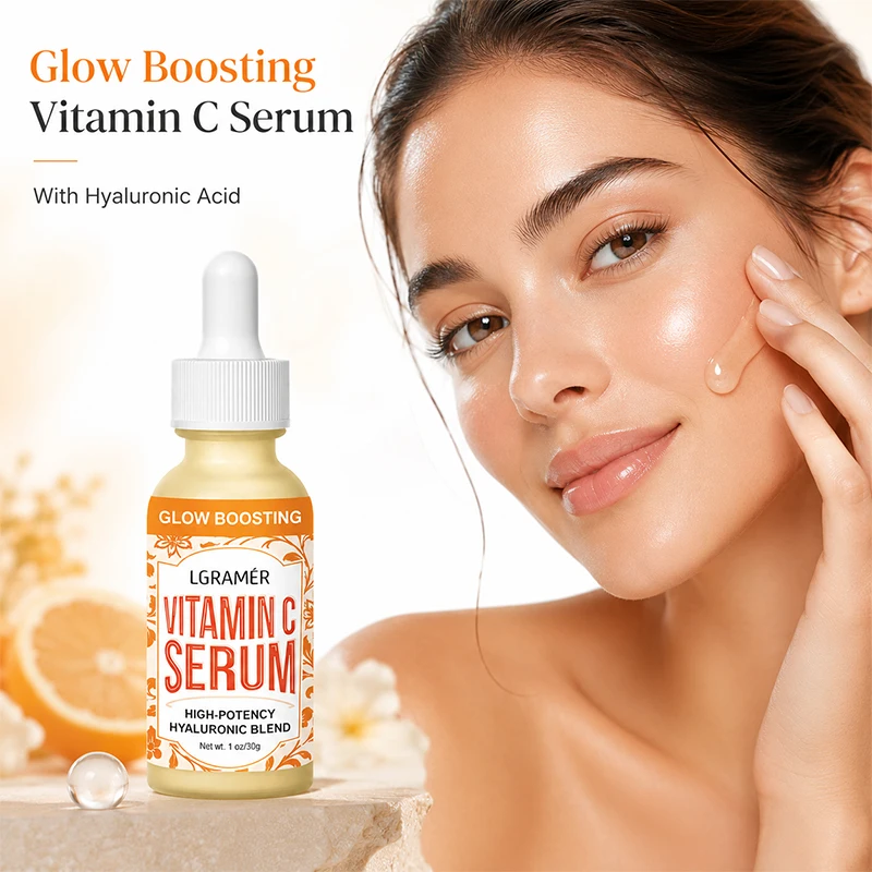 Vitamin C Serum With Hyaluronic Acid,Glow Boosting Face & Eyes Essence Hydrating Brighten Smoothen Facial Care Korean Skin Care