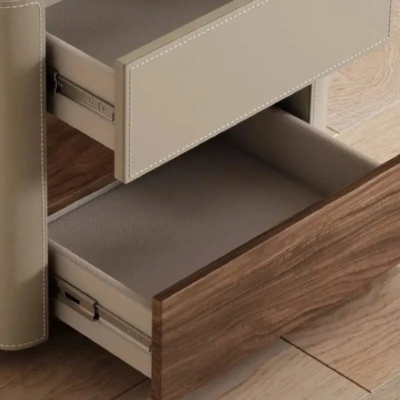 منضدة منجدة مع رف خشبي وتفاصيل خياطة أثاث تخزين حديث وأنيق لديكور غرفة النوم #6