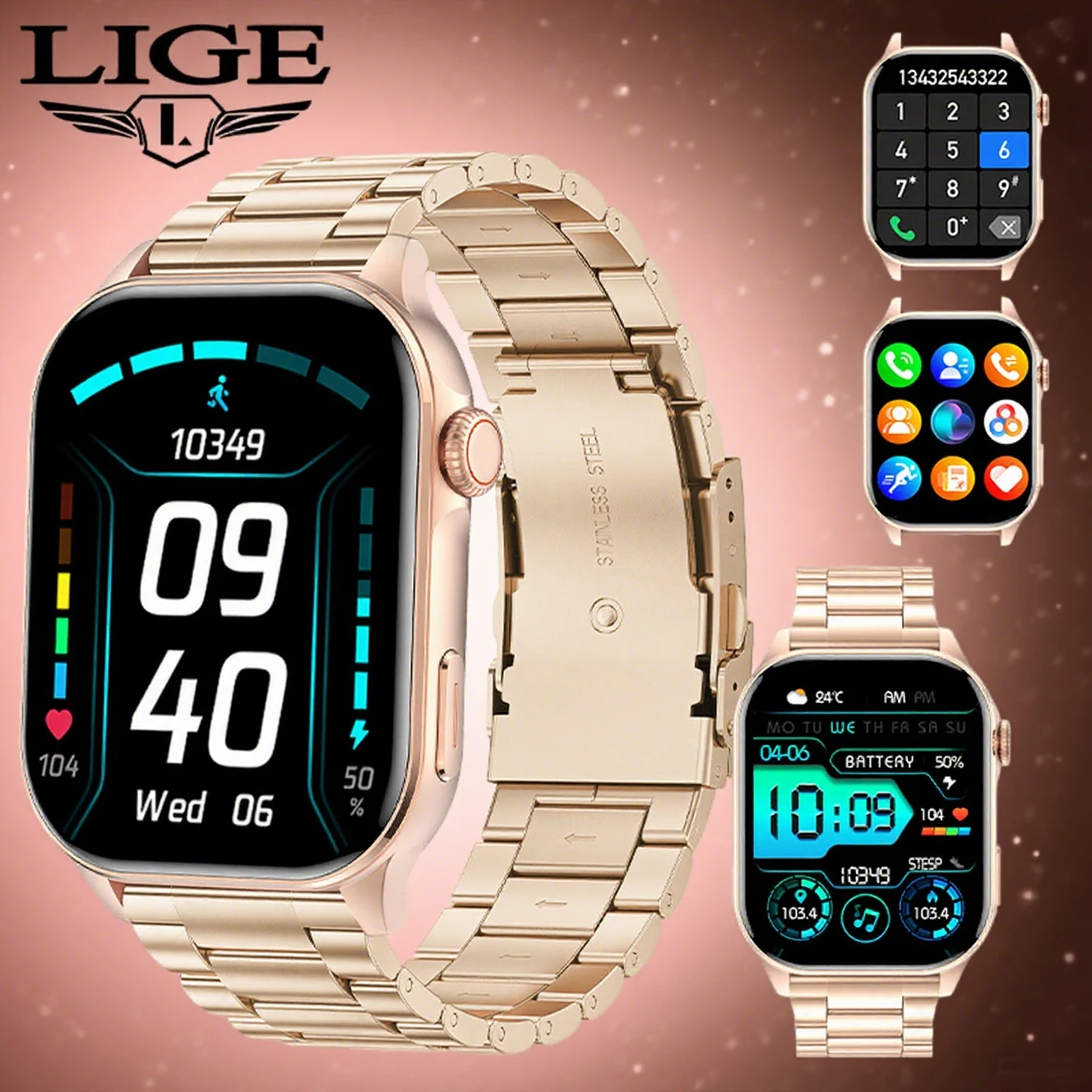 

Смарт-часы LIGE, функция мониторинга здоровья, монитор кислорода в крови, умные часы, Bluetooth-вызов, 100 + спортивные режимы, уличные умные часы