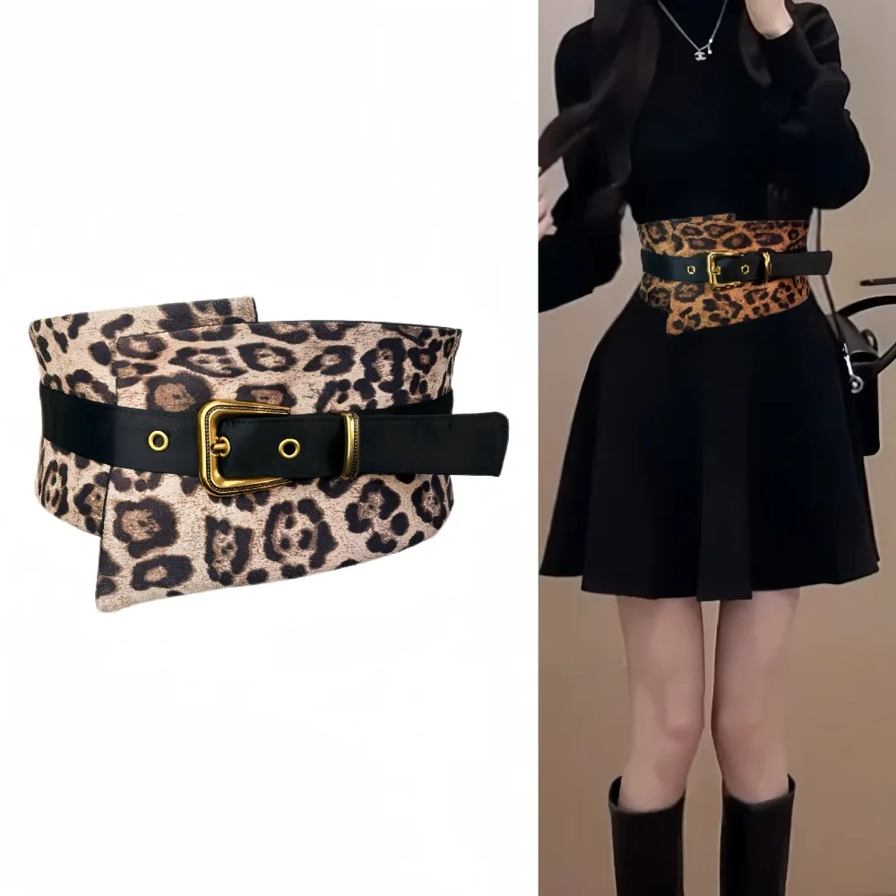 Personality Retro Leopard Print Belt Ethnic Style Y2K Cowgirl Buckle Belt Korean Style PU Leather Cowboy Waistband Trousers