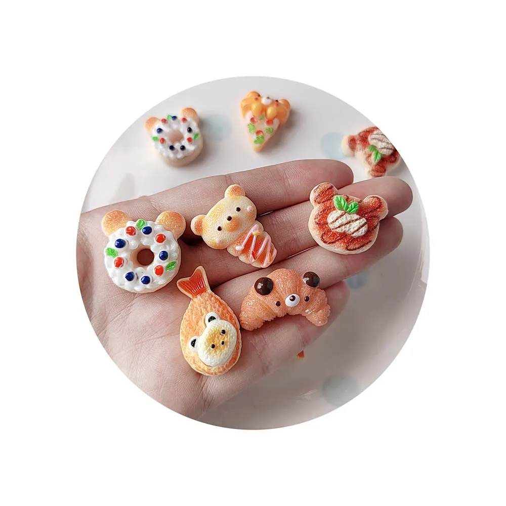 Little Bear Bread Donut Slime Charms Resin Handmade Animals Flatback Cabochon DIY Jewelry Making Findings Keychain