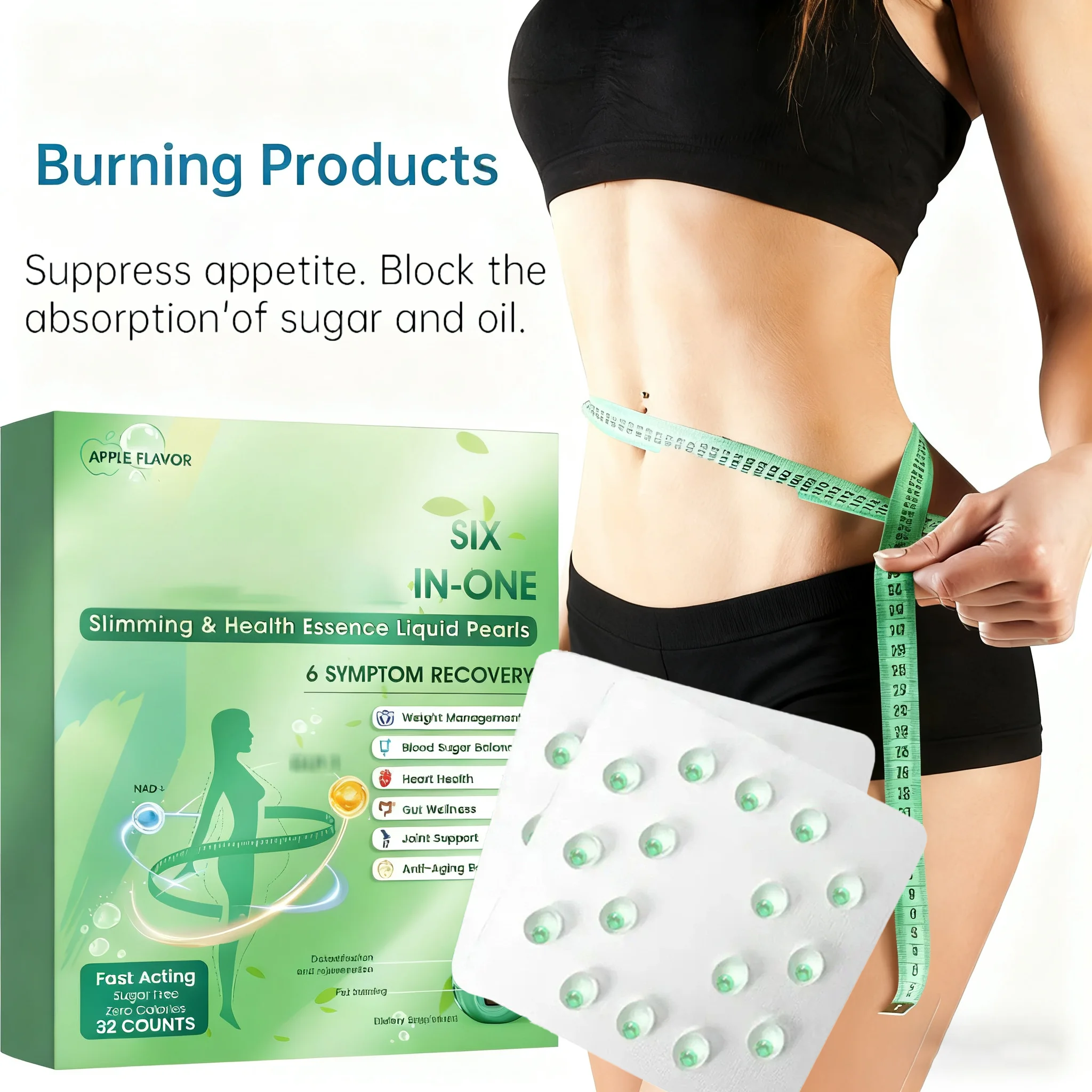 32 PCS SIX IN-ONE Produto de gordura queimando NAD + para promover a digestão intestinal - mulh
