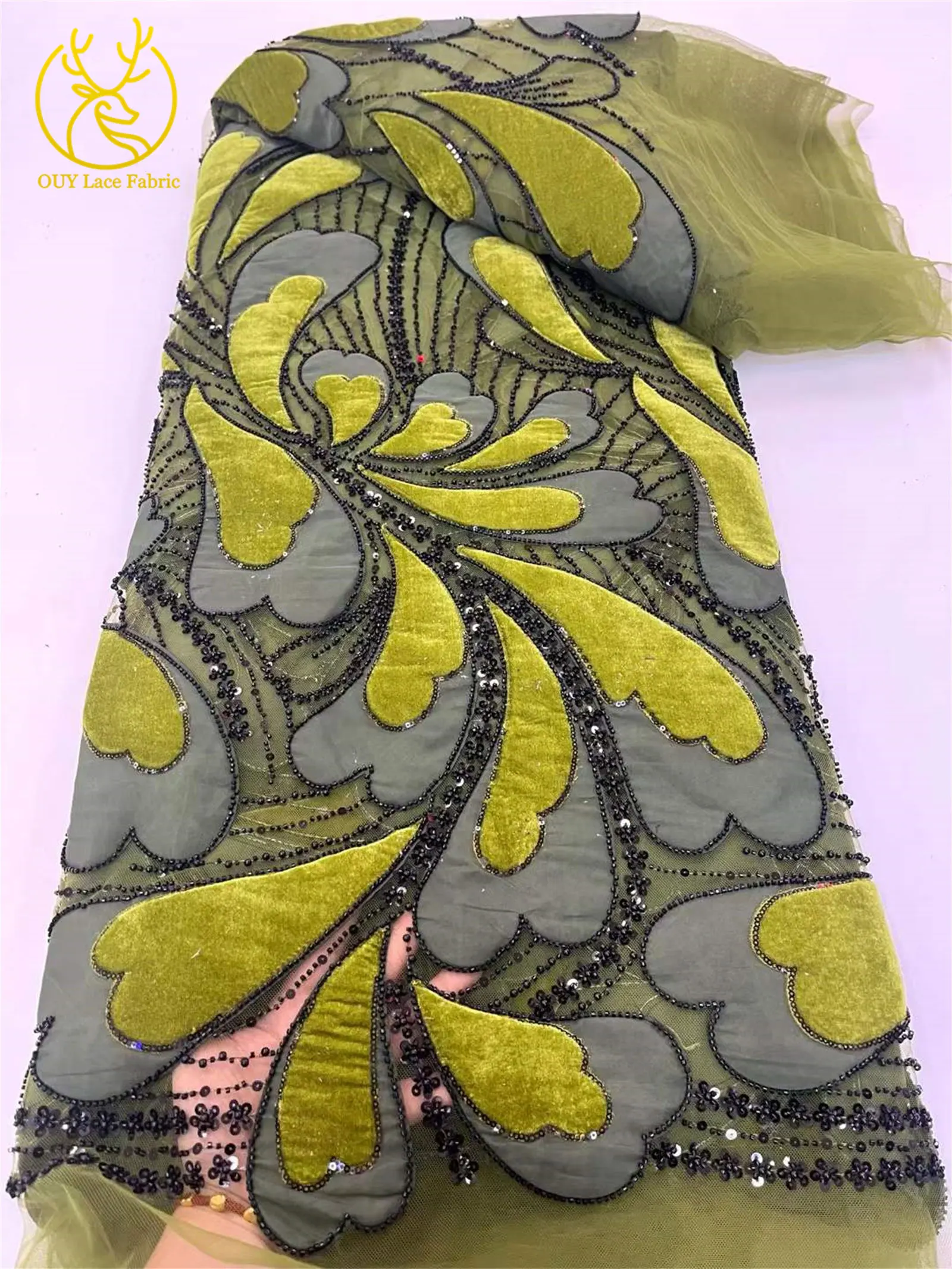 2025年最新 エレガントなアフリカのビーズ付きコットンレース生地 5ヤード フランス ナイジェリア スパンコールレース生地 パーティー イブニングドレス 縫製