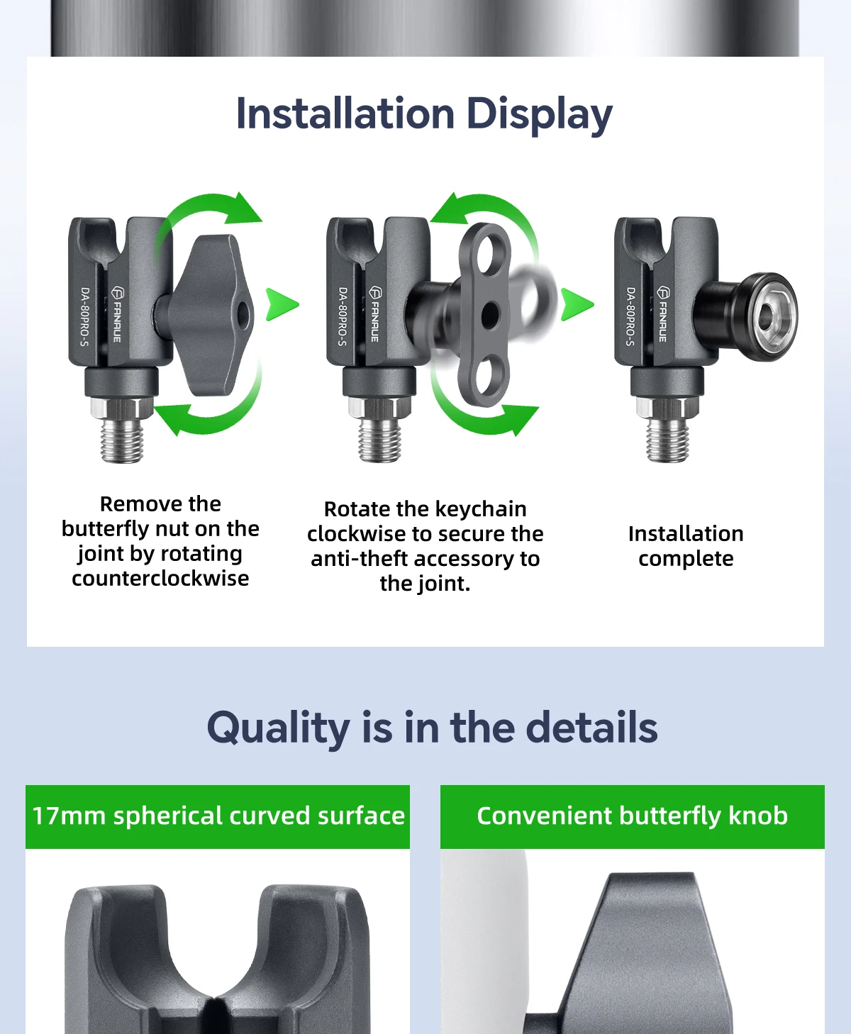 FANAUE Motorrad-Querstangenverlängerung, Pleuelhalterung, passt sich an 17 mm Kugelkopf-Handy-Sportkamera-Zubehör an – Detail 8