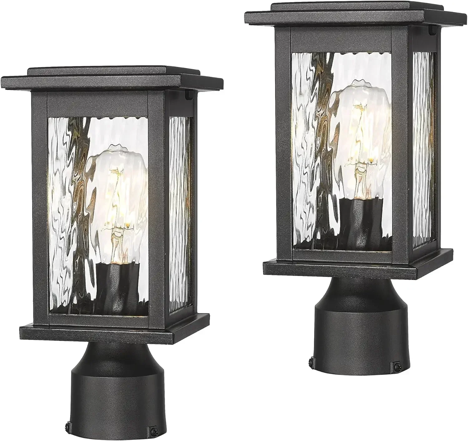 

2-Pack Outdoor Pole Lightings, Black Pole Lamps with Water Ripple Glass, Exterior Colummn Lights for Lawn, Porch and Yard