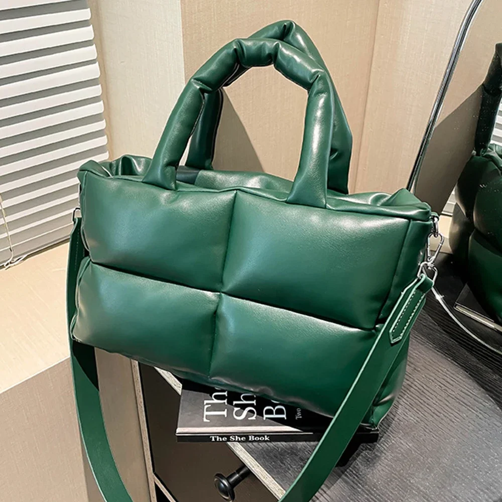 Luxury Soft Pu Leather Tote Bags for Women Quilted Designer Handbags Cotton Padded Winter Shoulder Bag Space Down Bags 2025 NEW