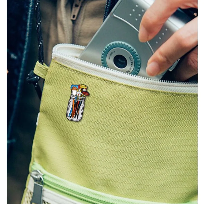 Unisex Cartoon Drip Oil Paint Brush Alloy Brooch Pin Badge DIY Clothes Bags Shoes Hat Scarf T-shirt Jeans Decor Wholesale