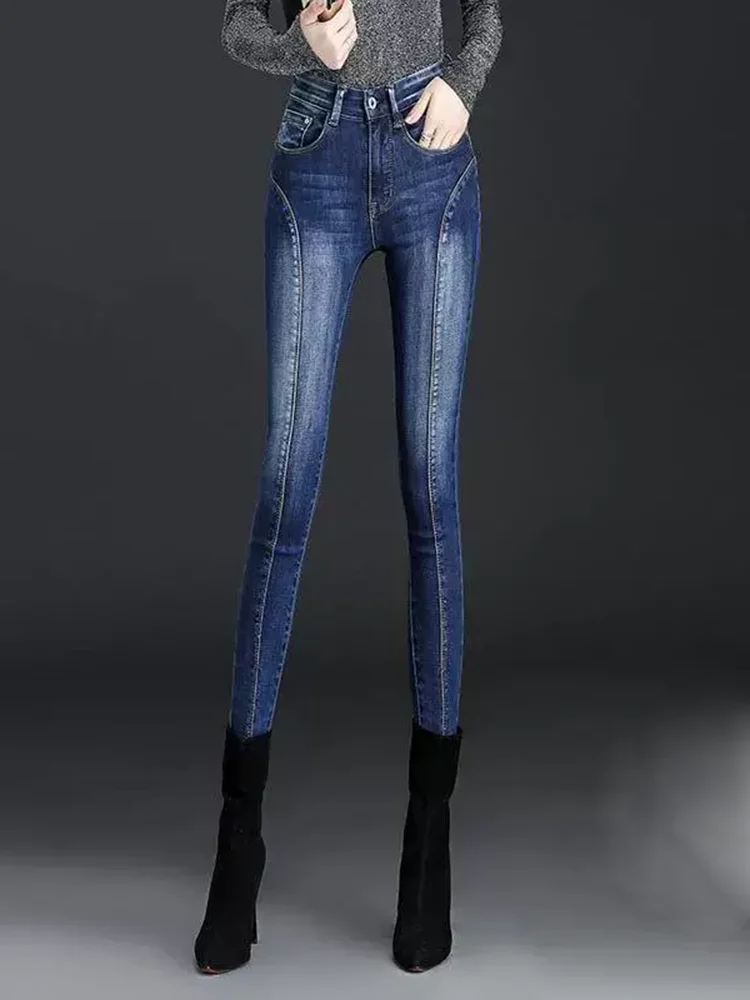 جينز مستقيم عتيق عالي الخصر للنساء غير رسمي نحيل Vaqueros مرن موضة ريترو مغسول قلم رصاص ملابس الشارع الشهير من قماش الدنيم #5