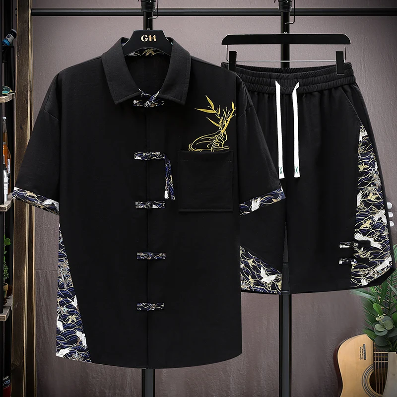 

Short Sleeves+Shorts 2026 Summer Men'S High-Quality Fashion Trend shirt men Loose Breathable Chinese style Large Size Casual Set
