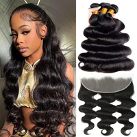 Body Wave Bundles with 13x4 Lace Frontal Human Hair Closure with 3 Bundles Weave Brazilian Remy Hair Natural Black Extensions