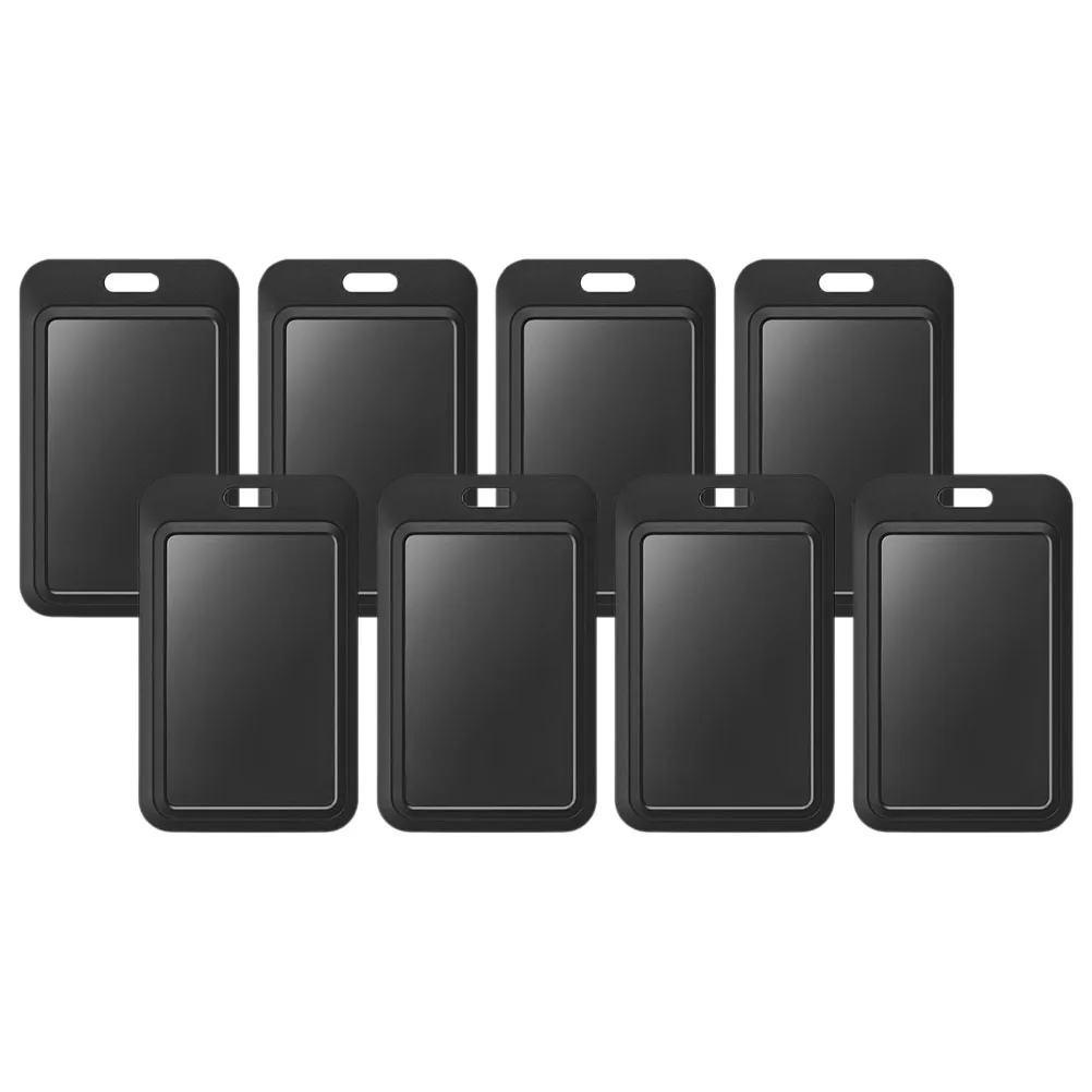 

8pcs Black Card Holder ABS Secure Protection Name Tag ID Badge Vertical Card Sleeve Hard Cover Nurse Work Credentials