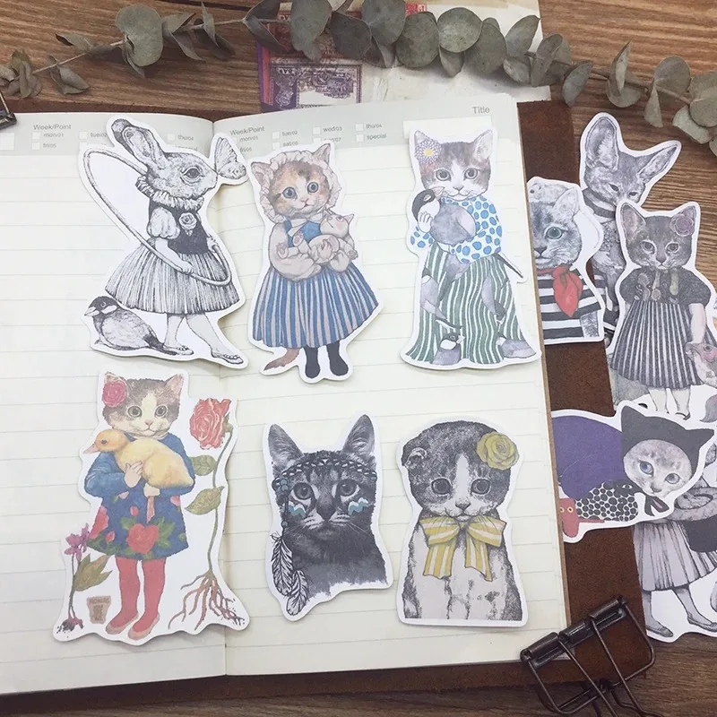 15pcs Personality Cat Adult Hand Book Sticker pacchetto materiale Set Animal Cute Pet Cute Funny Diary Decoration stazionario
