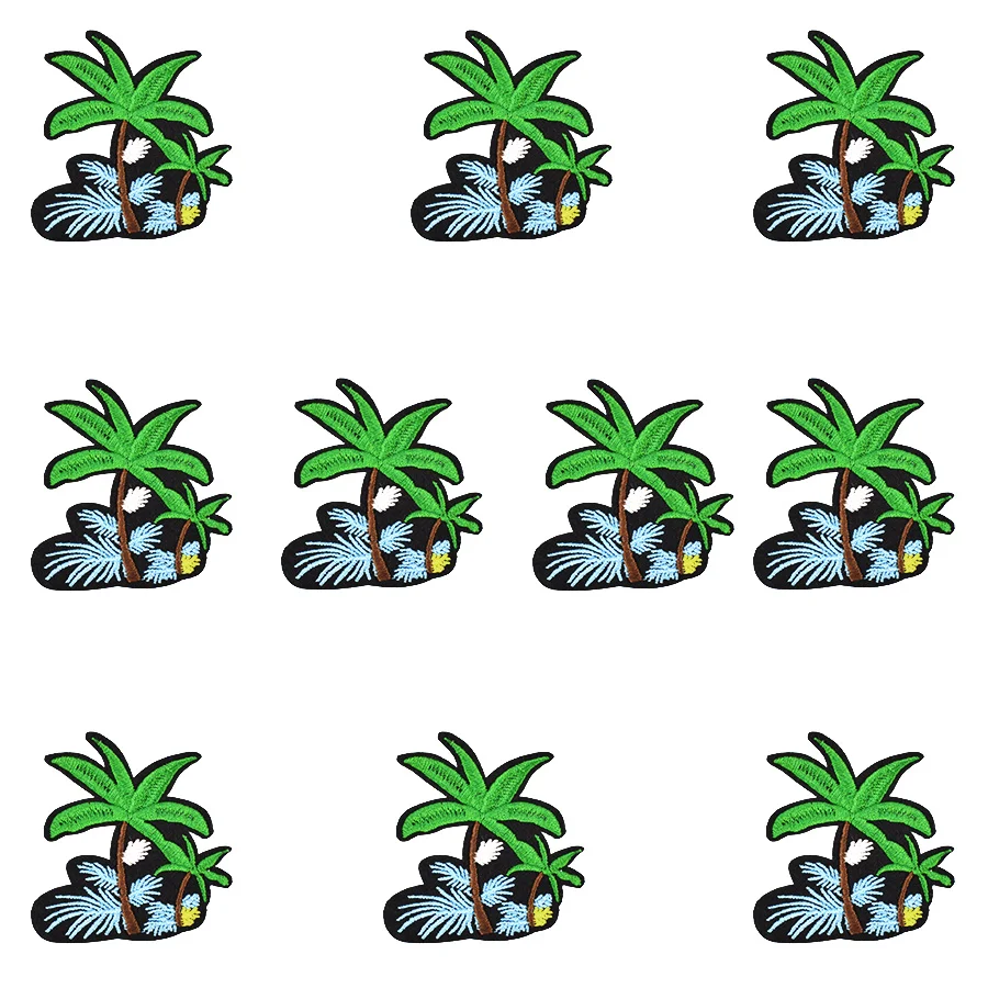 

10PCS Flower Coconut Tree Embroidery Sew on Patches Applique Stickers for Clothing Iron Thermo Patches for Fabric Apparel Patch