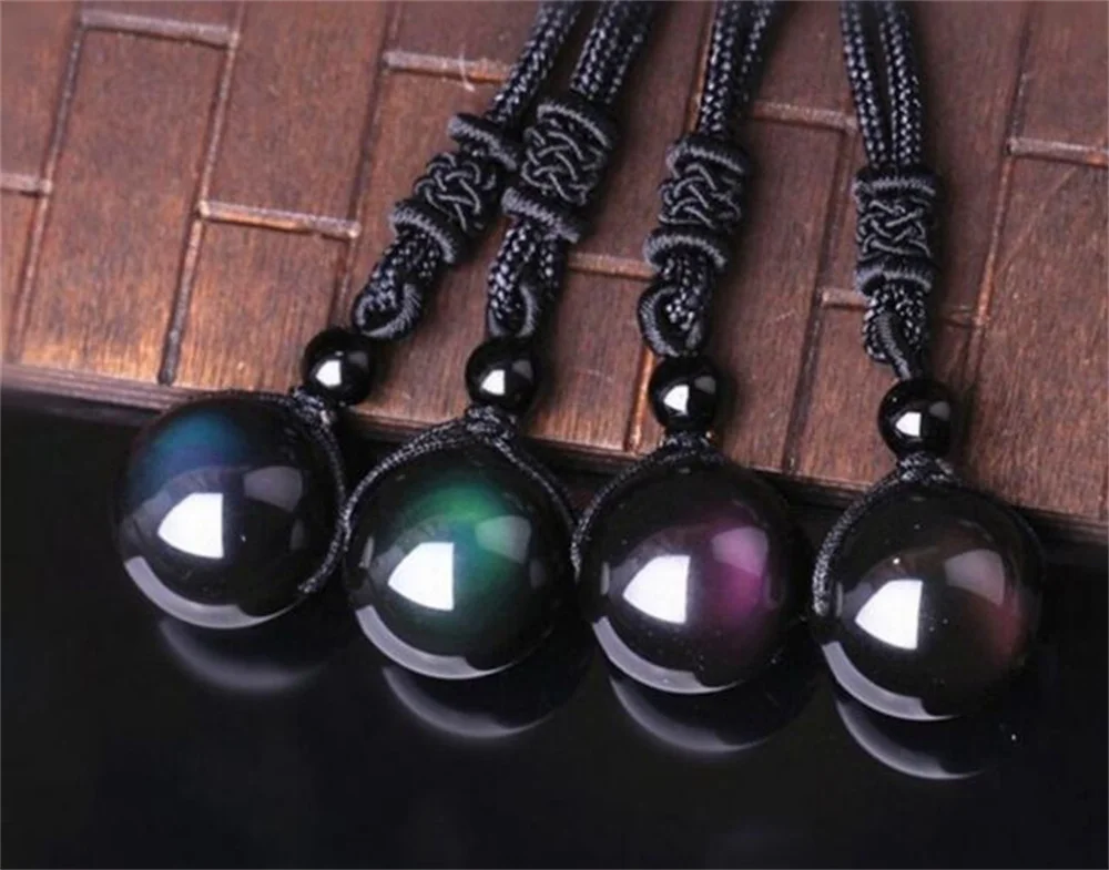 Natural 12-18mm Rainbow Eye Obsidian Fortune Transfer Good Luck Beads Pendant Rope Necklace Charm Lover's Party Gift Jewelry