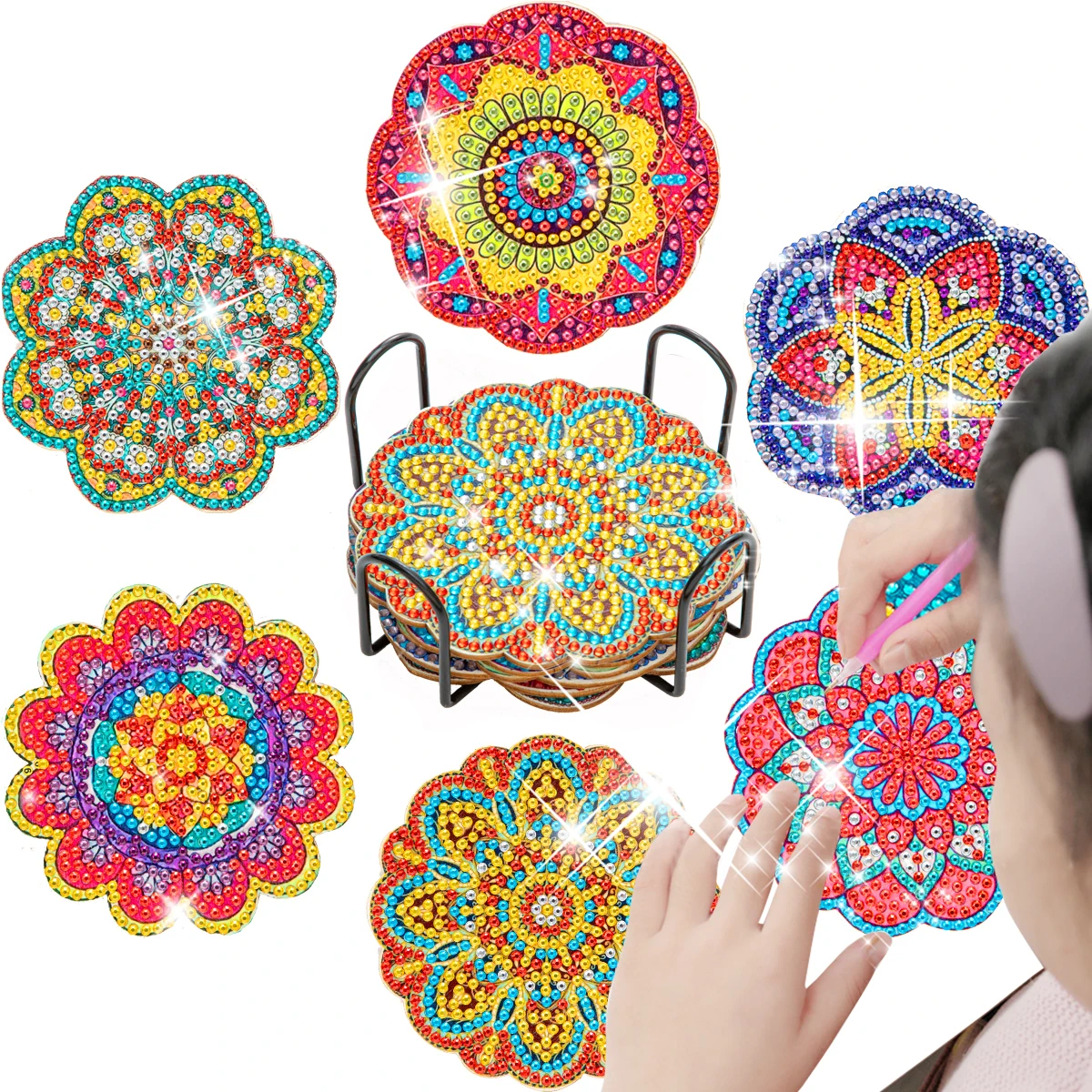 

CHENISTORY 6 Pcs Diamond Painting Coasters Kits, Exquisite Diy Mandala Diamond Art Mandala Coasters For Adults Crafts