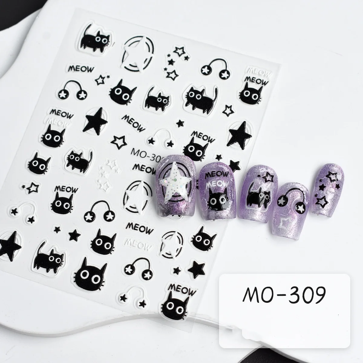 1PC Black Silver Cat Animals Nail Sticker Decals Y2K Charms Cute Dog Cartoon Adhesive Sliders Foils For Manicure Nail Art