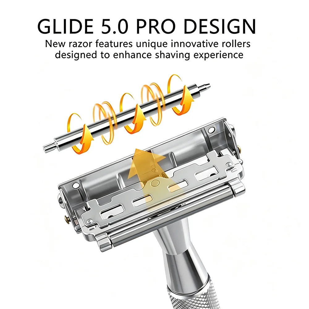 Unisex Double Edge Safety Razor for Men Women 3 Colors Rose Gold Silver Gunmetal, Diamond Knurled Non-Slip Metal Handle Razor