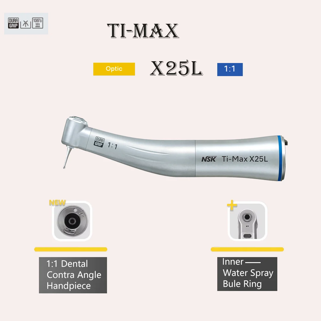 NSK Ti-MAX X25L Optic 1:1 Direct Drive Dental Low-Speed Handpiece Spray Air On/Off Switch Function Compatible with E Dentistry