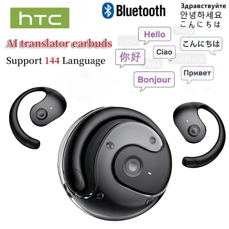 HTC AI Translation Earbuds-144 Languages & Accents Bluetooth 6.0 Real-Time Wireless Headphones ENC Noise Cancelling HiFi Stereo