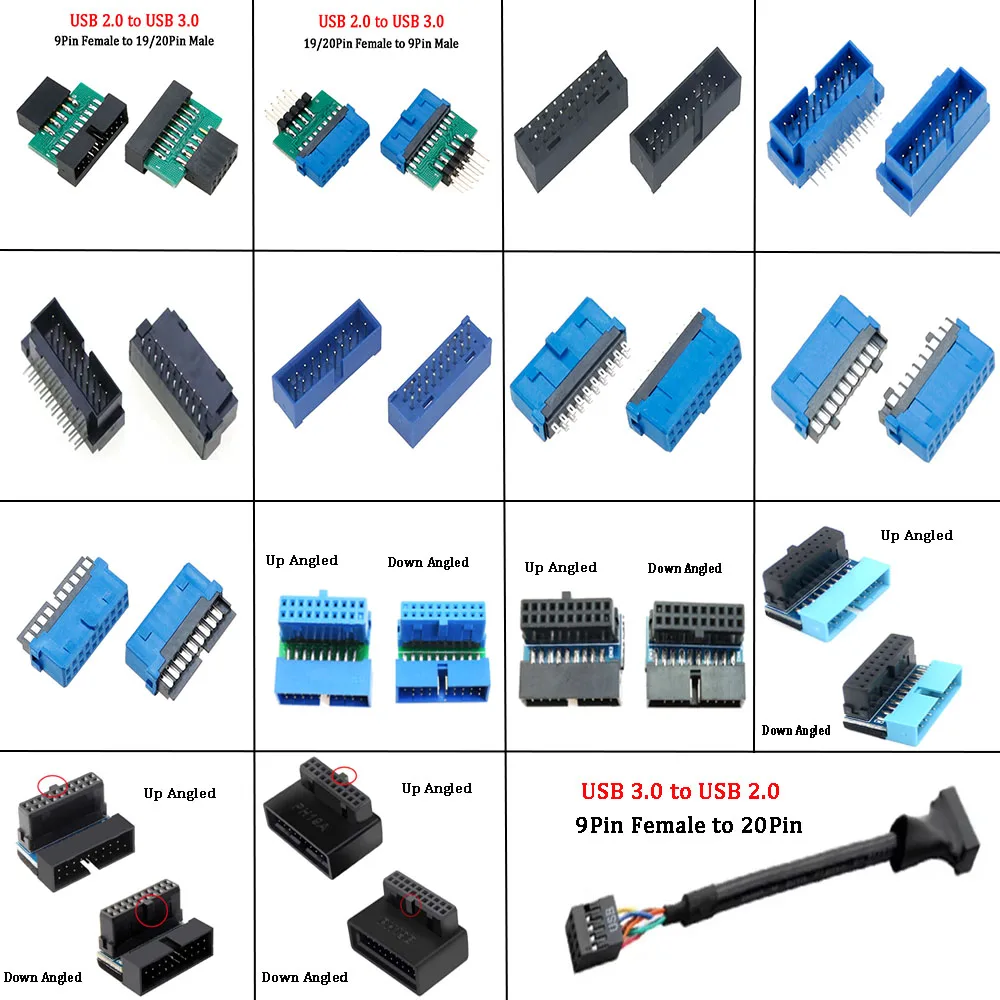 1piece USB 3.0 19Pin 20Pin Male Female Connector 90/180 Degree Motherboard Chassisplugged Plate IDC 20 Pin Connector Socke