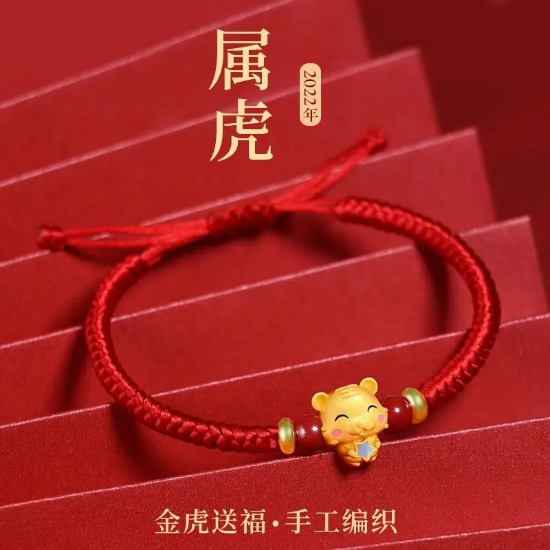 Imitation Real Gold Color 999 Dragon Year Red Rope Bracelet Female Black Rope Male Hand-woven Zodiac Mascot for Good Luck Gifts